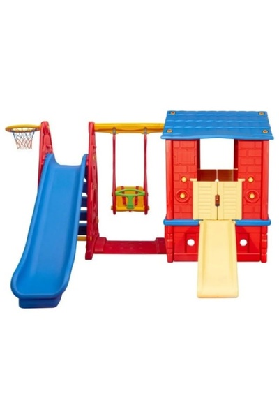 MUPARK Büyük Oyun Parkı - Kaydıraklı Salıncaklı Oyun Evi | Anaokulu Kreş Bahçe Oyuncağı Dayanıklı Set