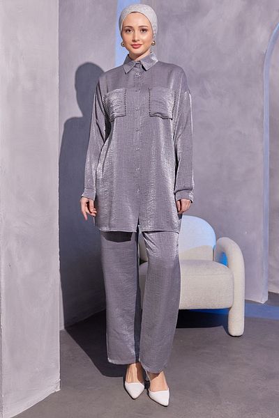 giyze Double Suit with Bead Detail in Pockets Anthracite 3985