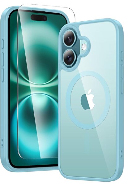AWH iPhone 16 Plus Case: Magnetic, Military-Grade, Shockproof, Anti-Yellowing Slim Cyan Cover