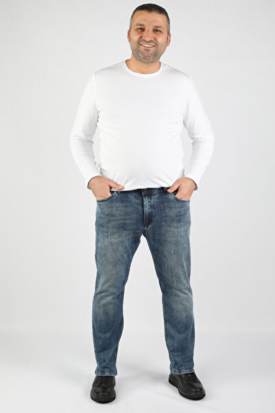 BALİNS Büyük Beden Basic Jean Eskitilmiş Mavi