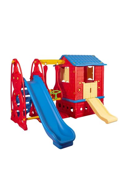MUPARK Büyük Oyun Parkı - Kaydıraklı Salıncaklı Oyun Evi | Anaokulu Kreş Bahçe Oyuncağı Dayanıklı Set