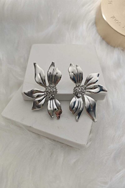 KYOLA DESİGN Big Flower Silver Women Earrings