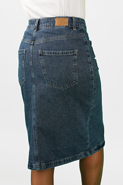 BALİNS Kadın Önden Cepli Kot Etek Mavi