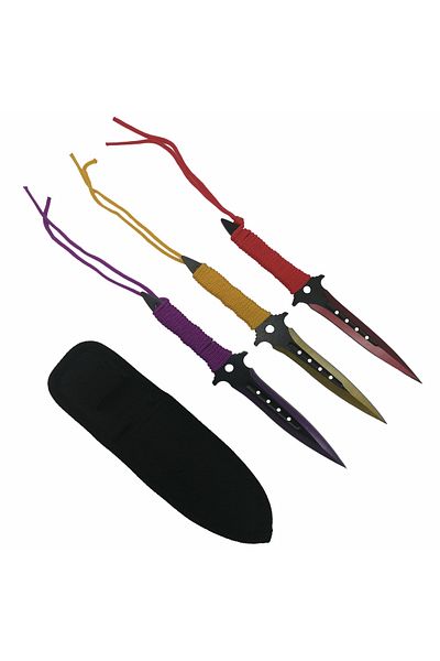 Depox Set trei cuțite de aruncat, Ninja Assassin, oțel inoxidabil, 19 cm, multicolor, teacă inclusă