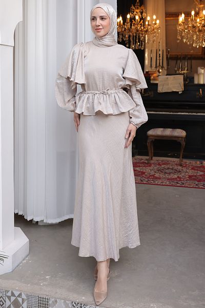 giyze Shirred Skirt Suit Stone Color 2096