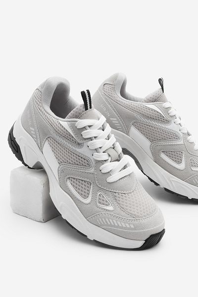 Marjin Damen Sneaker - Dicke Sohle Schnürsenkel Sargen Grau Sneakers
