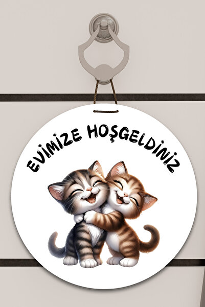 Dormot Home Decor pentru ușă cu model de pisici fericite, alb, imprimare digi...