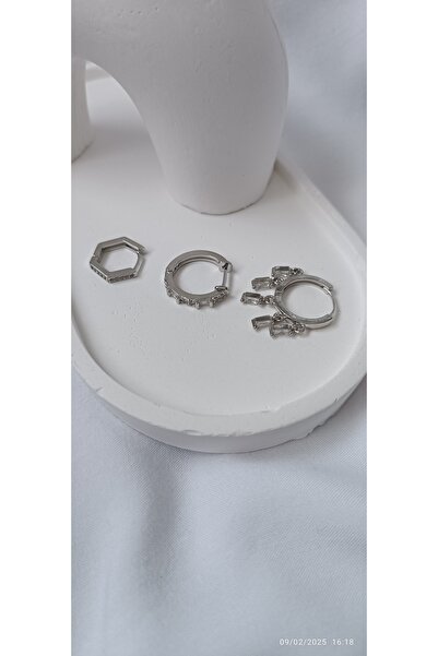 ARİ TAKI Silver 3 Steel Earrings