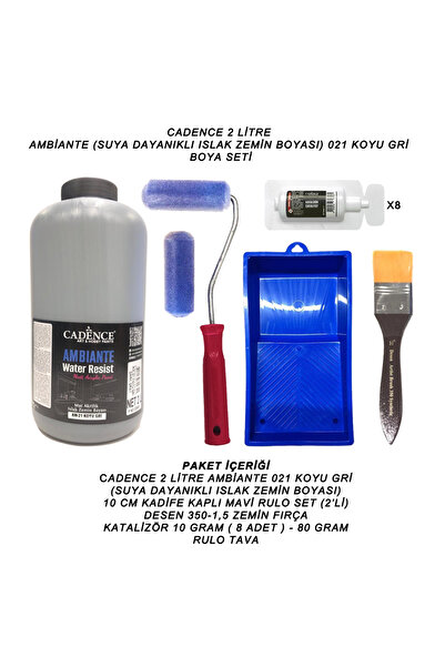 Cadence Boya Ambiante Suya Dayanıklı Akrilik Boya Set 021 Koyu Gri 2 Litre Katalizör Fırça Set