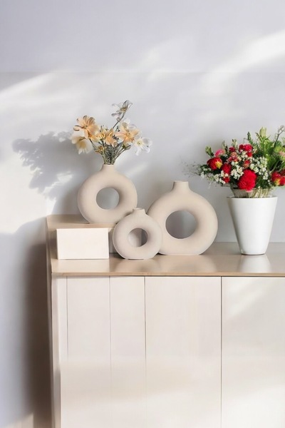 gözde hobi Gözdehobi Ring Vase Set of 3 Beige Color |   Decorative Bohemian Vases