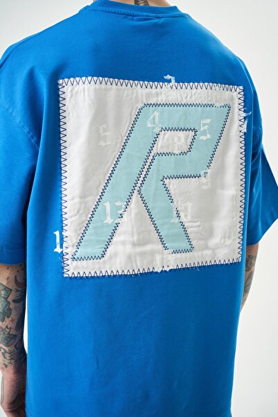 Respire Μπλε ανδρικό κεντημένο μπλουζάκι Oversize