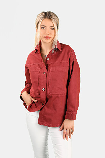 BALİNS Kadın Oversize Dökümlü Gömlek Vişne