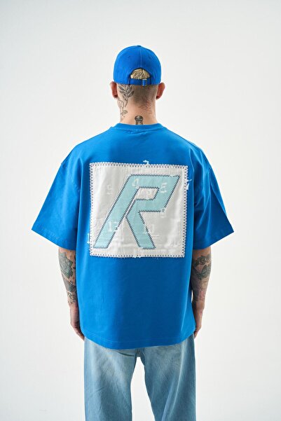 Respire Erkek Numbers Of R Nakışlı Oversize T-Shirt Mavi