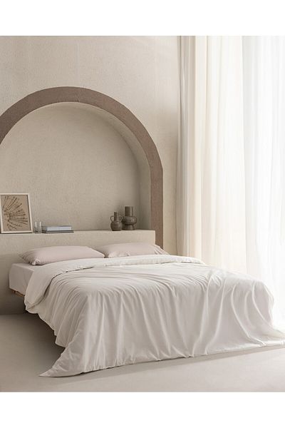 Madame Coco Manon Double 100 % Baumwolle Ranforce Plain Bettbezug – Ecru