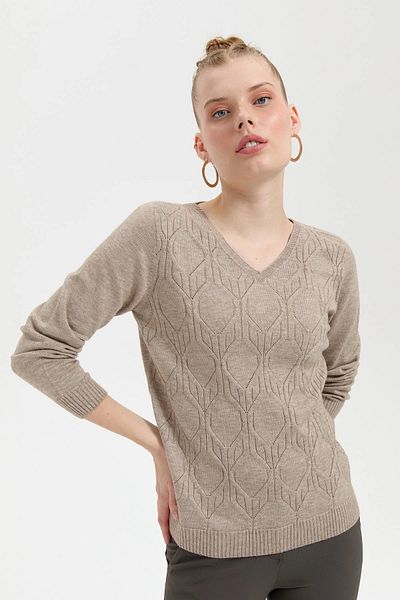 Desen 24187 Pattern Knitwear V-Neck Seamless Front Patterned Pullover