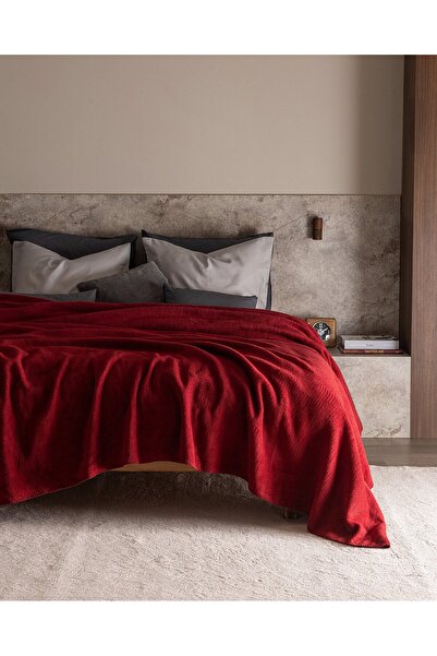 Madame Coco Einfache Jacquard-Decke aus Baumwolle, Weinrot