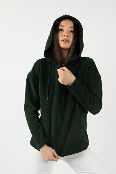 BALİNS Kadın Kapüşonlu Önü Biyeli Fleto Cepli Polar Yeşil