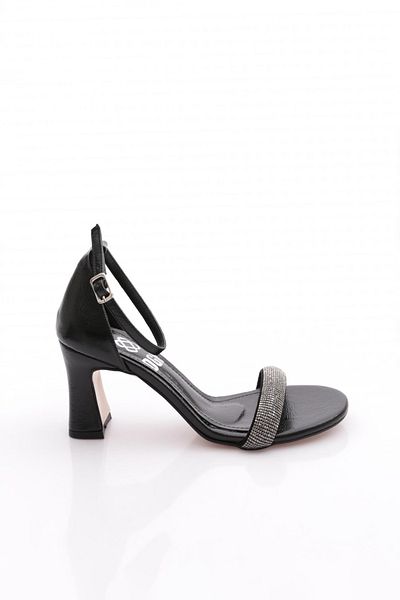 DGN Sandale cu toc pentru femei Silver Stone cu o singură curea, negre 112535