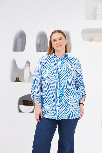 RMG Large Size Blue Shirt with Sleeve Detail