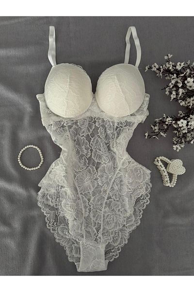 MH Moony Homewears Salopetă sexy albă Vedato cu suport