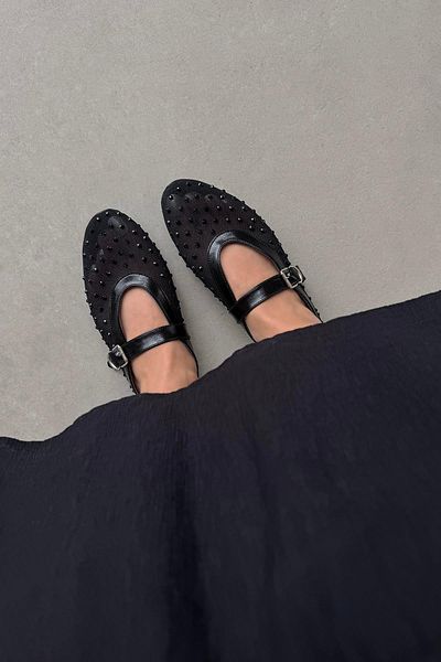 STRASWANS Γυναικείες μπαλαρίνες Maxine Mesh Detail Lace Black