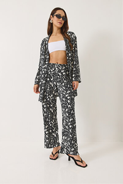 Bianco Lucci Women's Elastic Waist Patterned Wrap Kimono Top and Bottom Set 0245 60284031