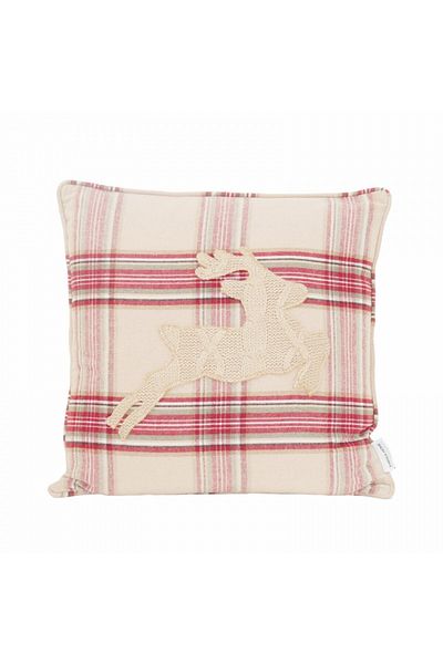 Karaca Home Woodland Cozy Throw Pernă bej confortabilă cu design de cerb 45 cm x 45 cm
