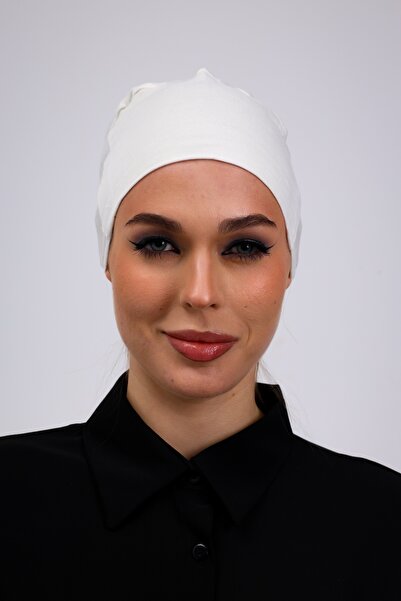 Loggia Plain Seamless Combed Cotton Bonnet Ecru - Women's Hijab Tie Underwear Bonnet Off White