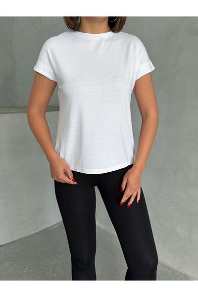 Look Forward Set de tricou cu jambiere cu talie elastică din viscoză alb-negru pentru femei