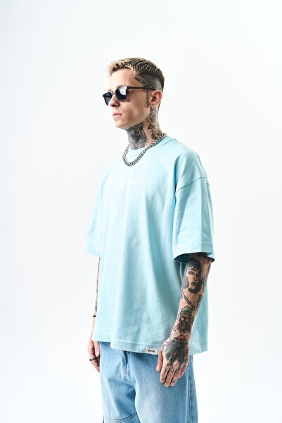 Respire Tricou oversize cu imprimeu Destroy pentru bărbați, albastru