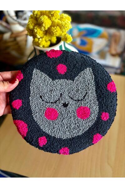 UNİCORNS El Yapımı Nihale (20 cm) , Kedi Figürlü Punch Nakışlı Nihale, Tasarı...