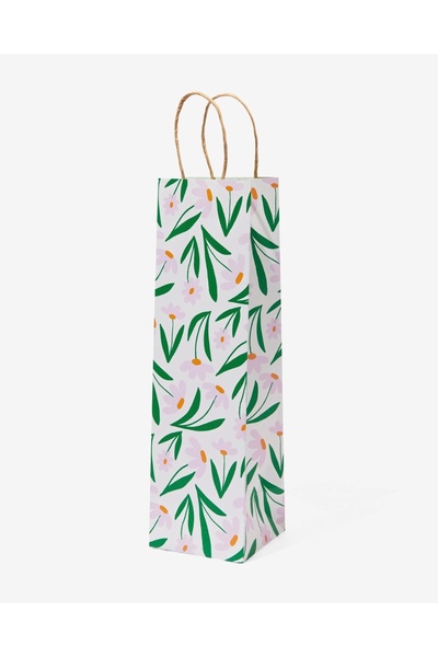 HEMA RENKLİ ÇİÇEKLİ KARTON ŞİŞE HEDİYE POŞEDİ