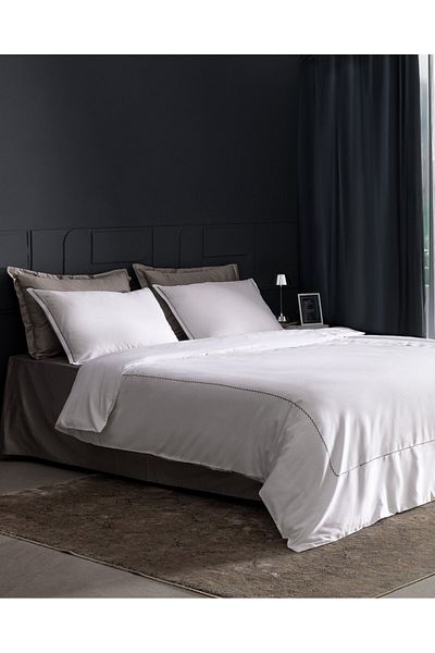 Madame Coco Laila Bettwäsche-Set, Kingsize, 100 % Baumwolle, bestickter Satin, Weiß