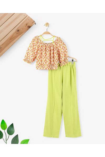 voyyo kids baby 6-7-8-9-10 Years Old Summer Girl's Suit with Loose Legs Ethnic Dezen Blouse
