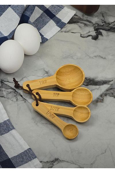 HomeTarz Bamboo Measuring Spoon Set - Natural 4-Piece Spice Spoon Set - 4 Pieces