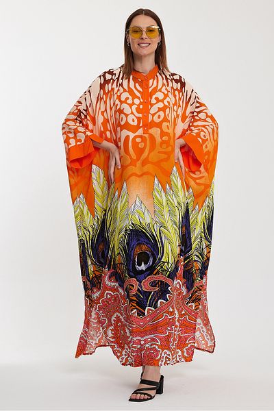 Denismoda Vp1037 Loose Large Size Dress with Judge Collar Pattern Orange