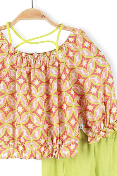 voyyo kids baby 6-7-8-9-10 Years Old Summer Girl's Suit with Loose Legs Ethnic Dezen Blouse