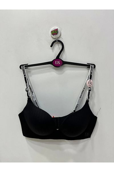 F.K Padded Non-Wired Laser Cut Black Bra - 678