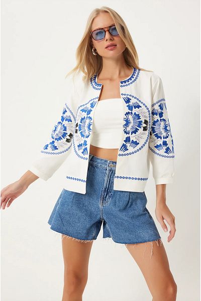 TUSSE Elegant Floral Embroidered Oversize Fit Cotton Summer Ethnic Jacket