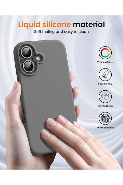 AWH iPhone 16 Pro Max Case: Shockproof Liquid Silicone,Soft Lining, Ultra Slim Drop Protection Gray