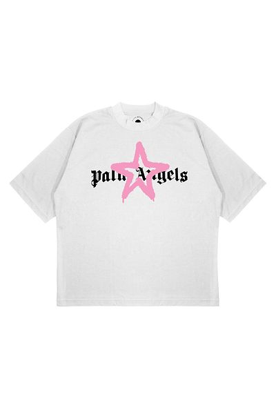 TRAGEDY Unisex Oversize Palm Angels Star Printed Boxy Fit Μπλουζάκι από χοντρό ύφασμα