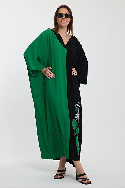 Denismoda VP958 Φόρεμα με λαιμόκοψη V με λεπτομέρεια σε μεγάλο μέγεθος ΠΡΑΣΙΝΟ