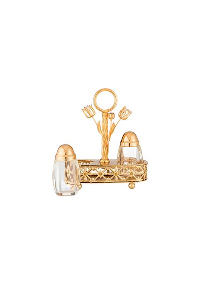 Dania Salt shaker set with stainless steel gold metal holder