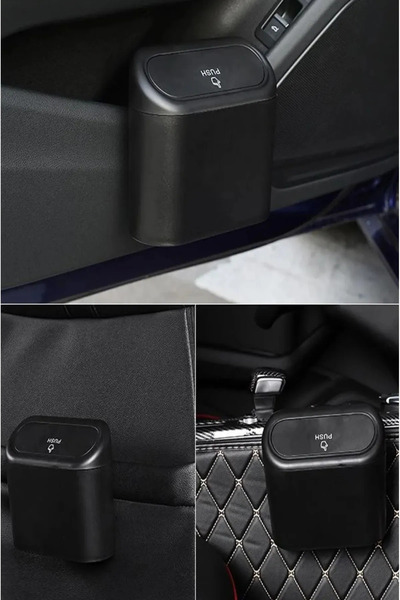 PlusOto Car Trash Can Black Portable Car Interior Portable Lid Organizer Dustbin