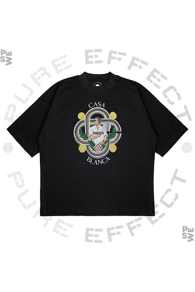 TRAGEDY Tricou unisex oversize Casablanca pentru bărbați, cu imprimeu de tenis, cu croiala pătrată, din țesătură groasă