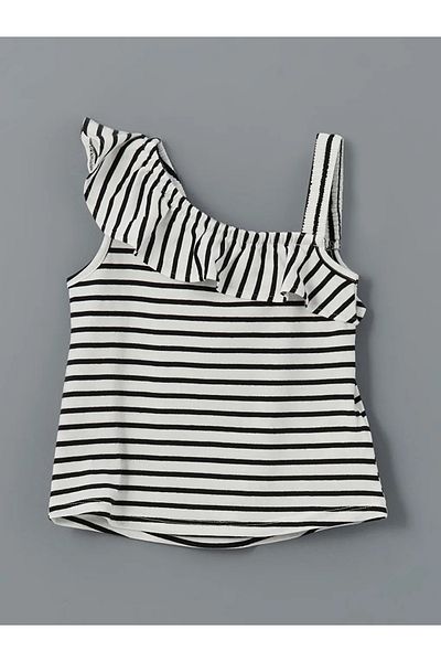 LC Waikiki Lcw Kids Black U Neck Striped Girls Undershirt