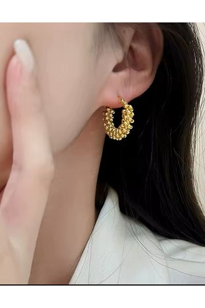 AychaAksesuar Steel Vip Minimal French Beaded Hoop Earrings