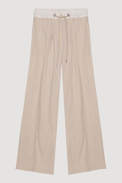 Quzu Beige Waist Garnished Palazzo Trousers