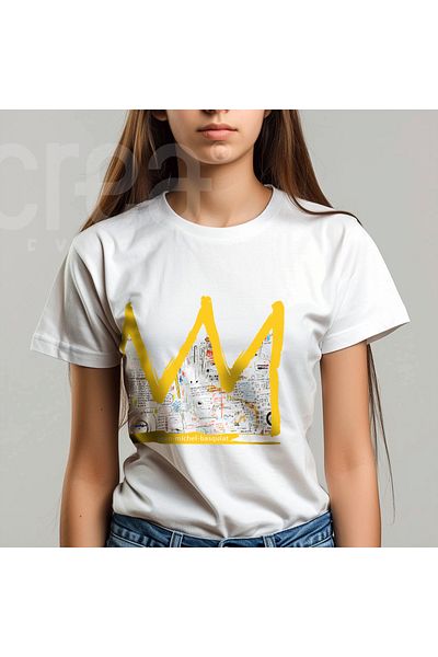 Crea Eymer Wear Jean Michel Basquiat The King, tricou alb din bumbac imprimat digital