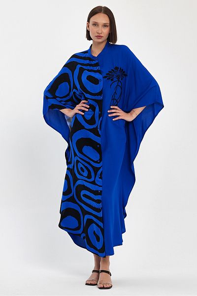 Denismoda Rochie cămașă de mărime mare pentru femei, cu imprimeu și broderie cu guler